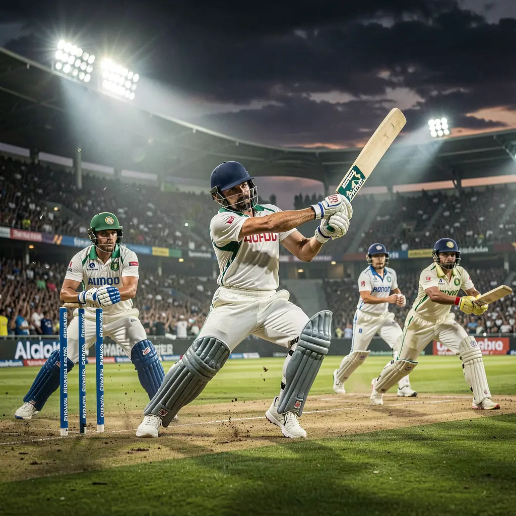 Intense cricket moment with a bowler in action and batsmen ready on the pitch highlighting strategic betting opportunities on JYJILI in Bangladesh